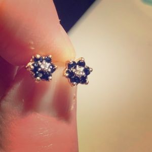SOLD.10kt Gold Natural Sapphire/Diamonds earrings.